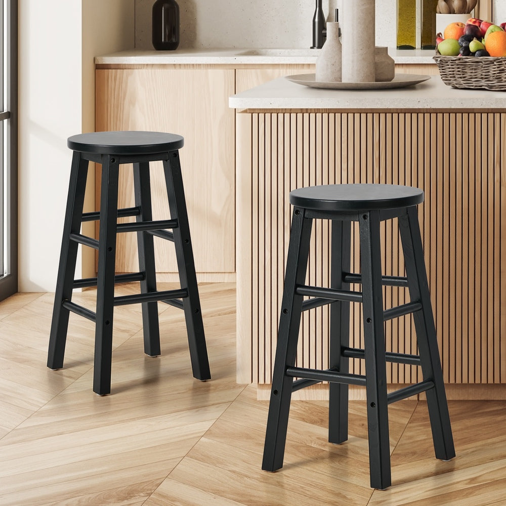 Oikiture 2x Kitchen Counter Round Bar Stool Chairs Footrest Black