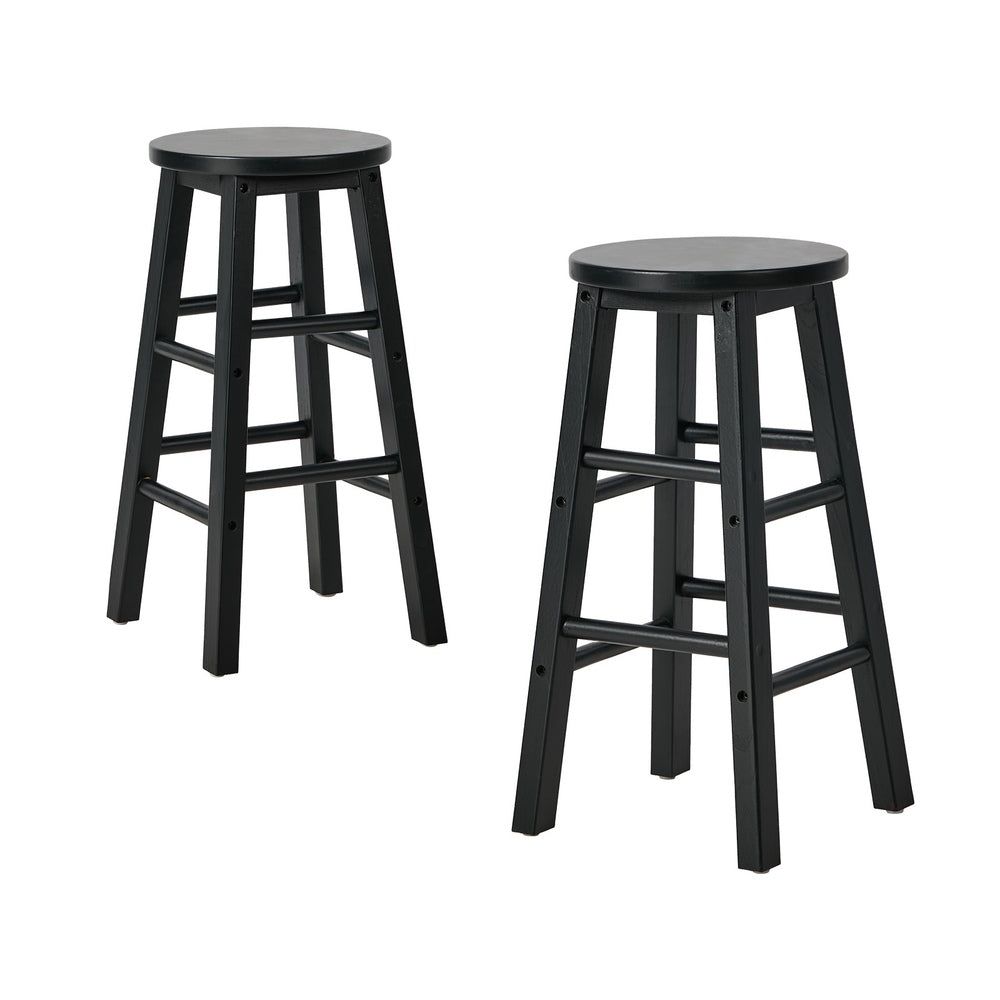 Oikiture 2x Kitchen Counter Round Bar Stool Chairs Footrest Black