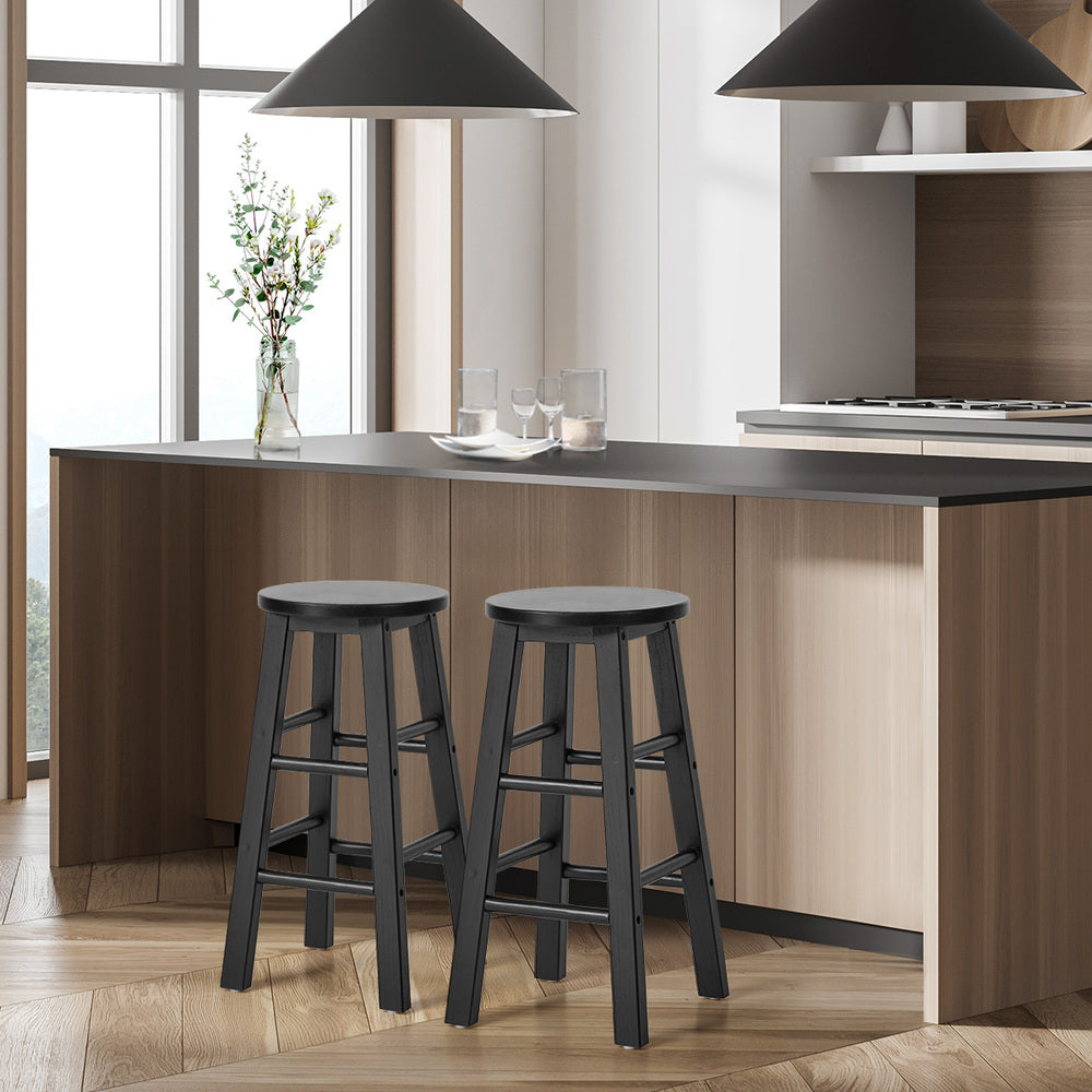 Oikiture 2x Kitchen Counter Round Bar Stool Chairs Footrest Black