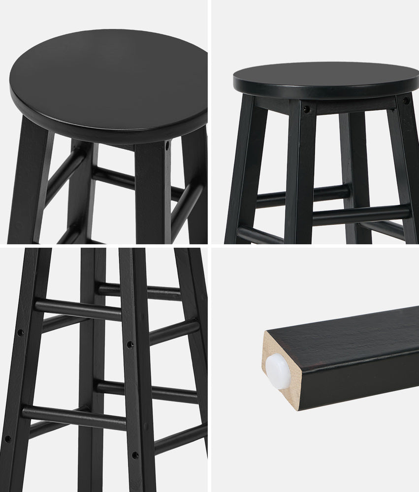 Oikiture 2x Kitchen Counter Round Bar Stool Chairs Footrest Black