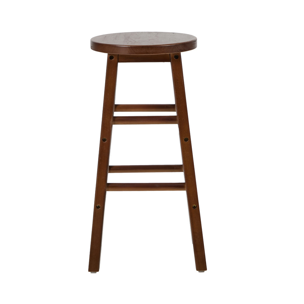 Oikiture 2x Kitchen Counter Round Bar Stool Chairs Footrest Walnut