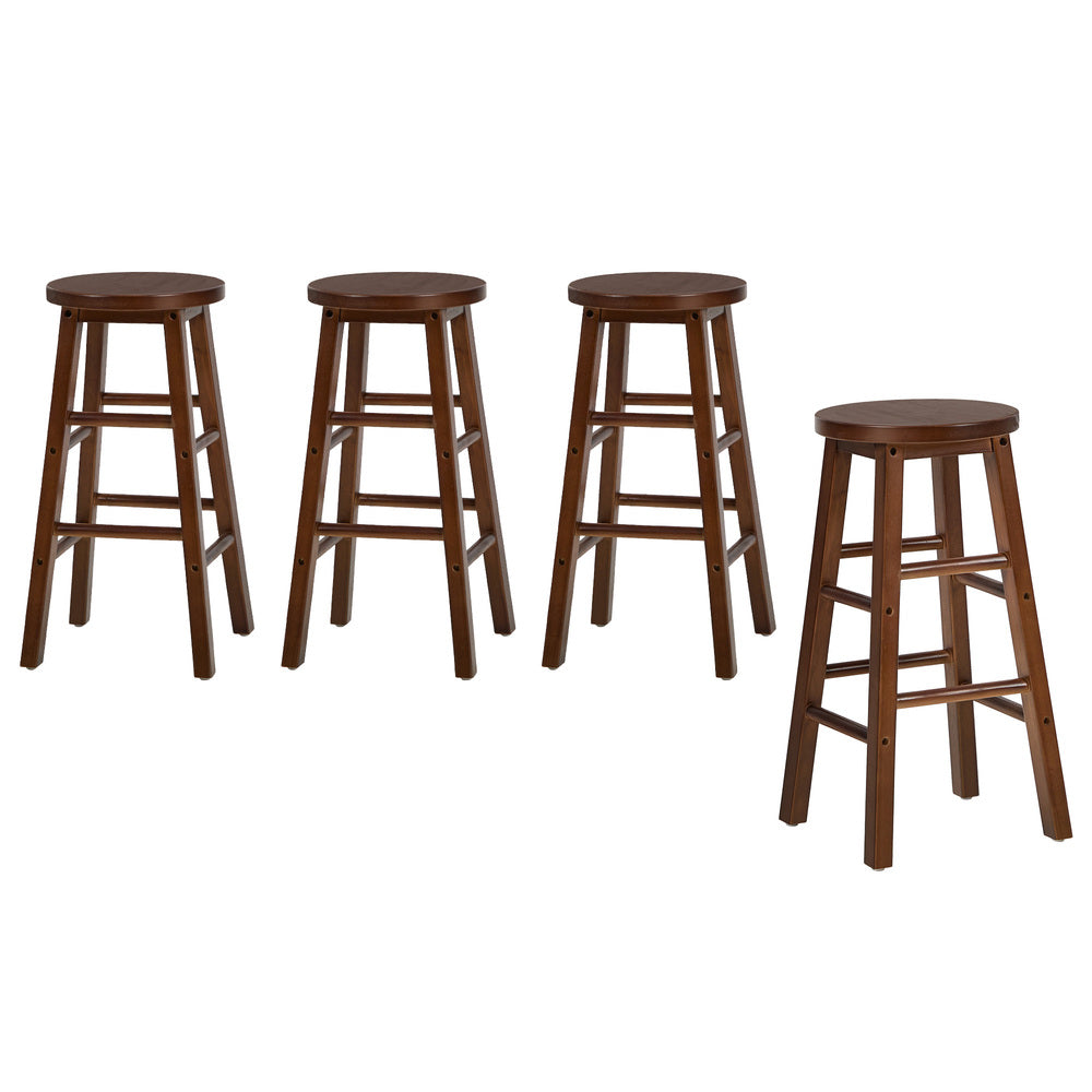 Oikiture 4x Bar Stool Kitchen Counter Round Chair Footrest Walnut
