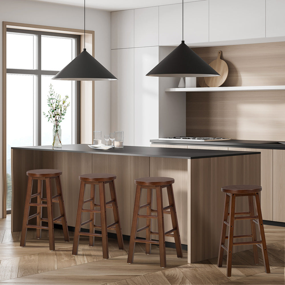Oikiture 4x Bar Stool Kitchen Counter Round Chair Footrest Walnut