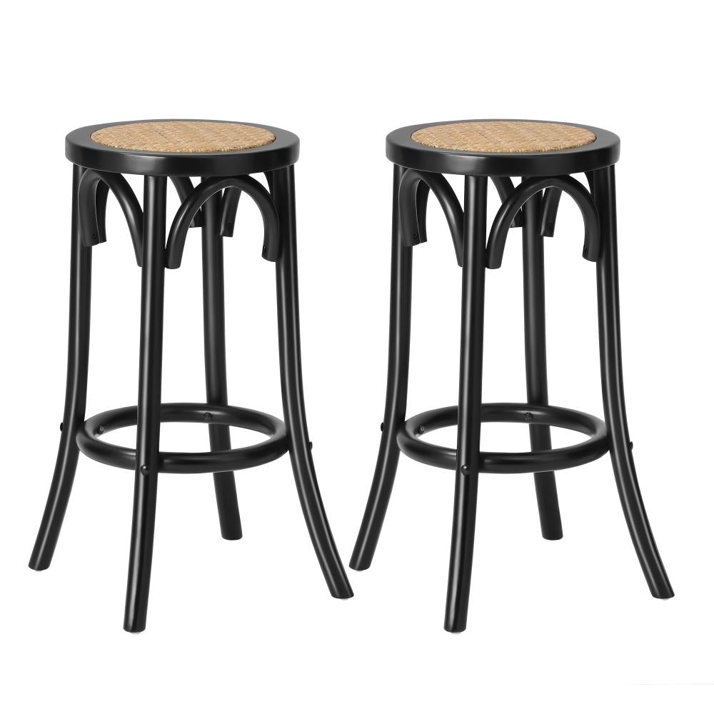 Wooden Bar Stool 2pc Rattan Dining Chair Black