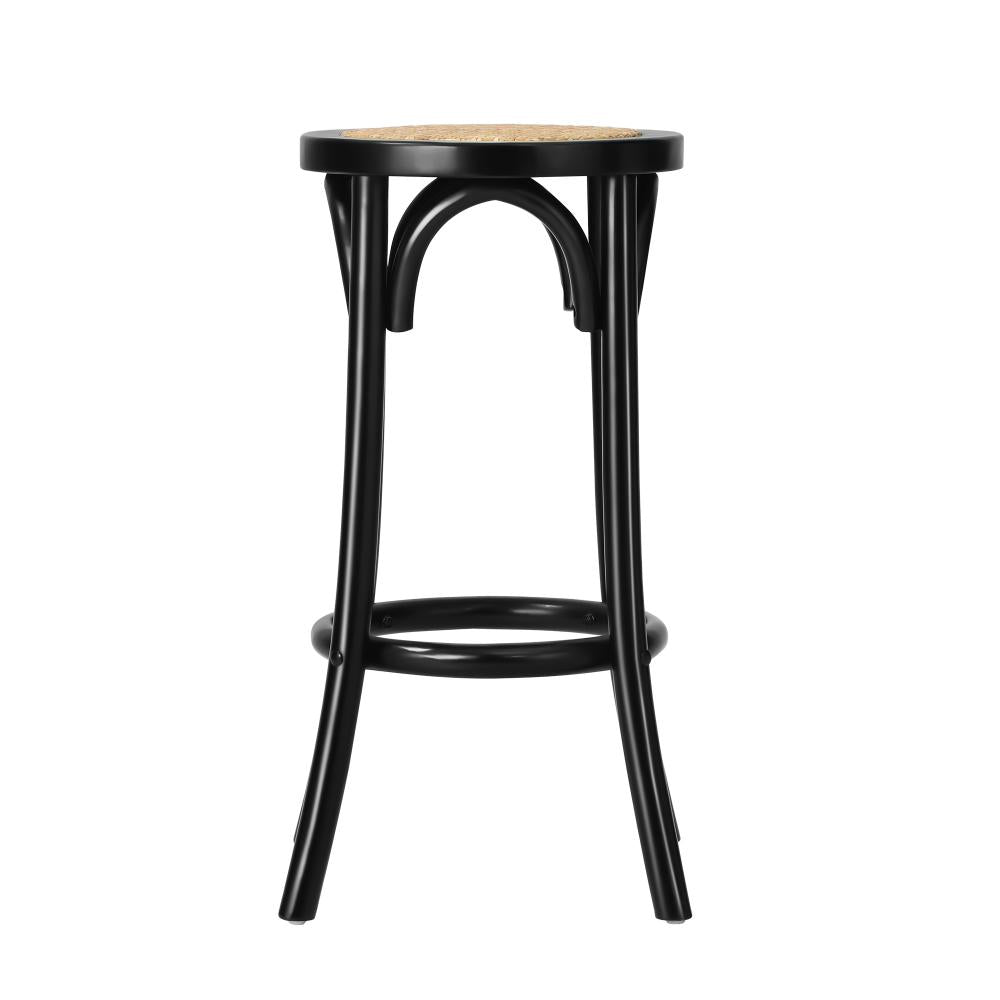 Wooden Bar Stool 2pc Rattan Dining Chair Black