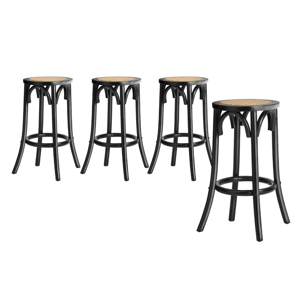 4x Bar Stools Dining Chair Rattan Seat Black