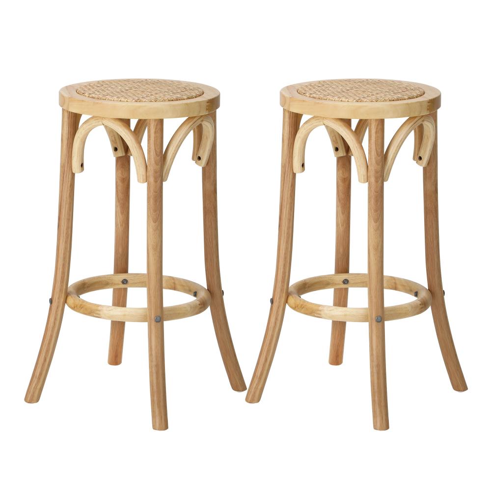 Wooden Bar Stool 2pc Rattan Dining Chair Wood