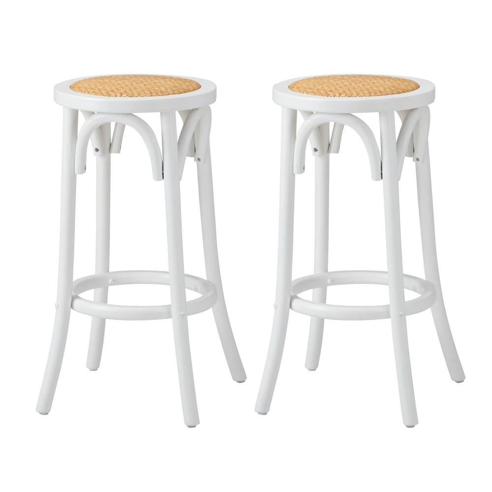 2x Bar Stools Dining Chair Rattan Seat White