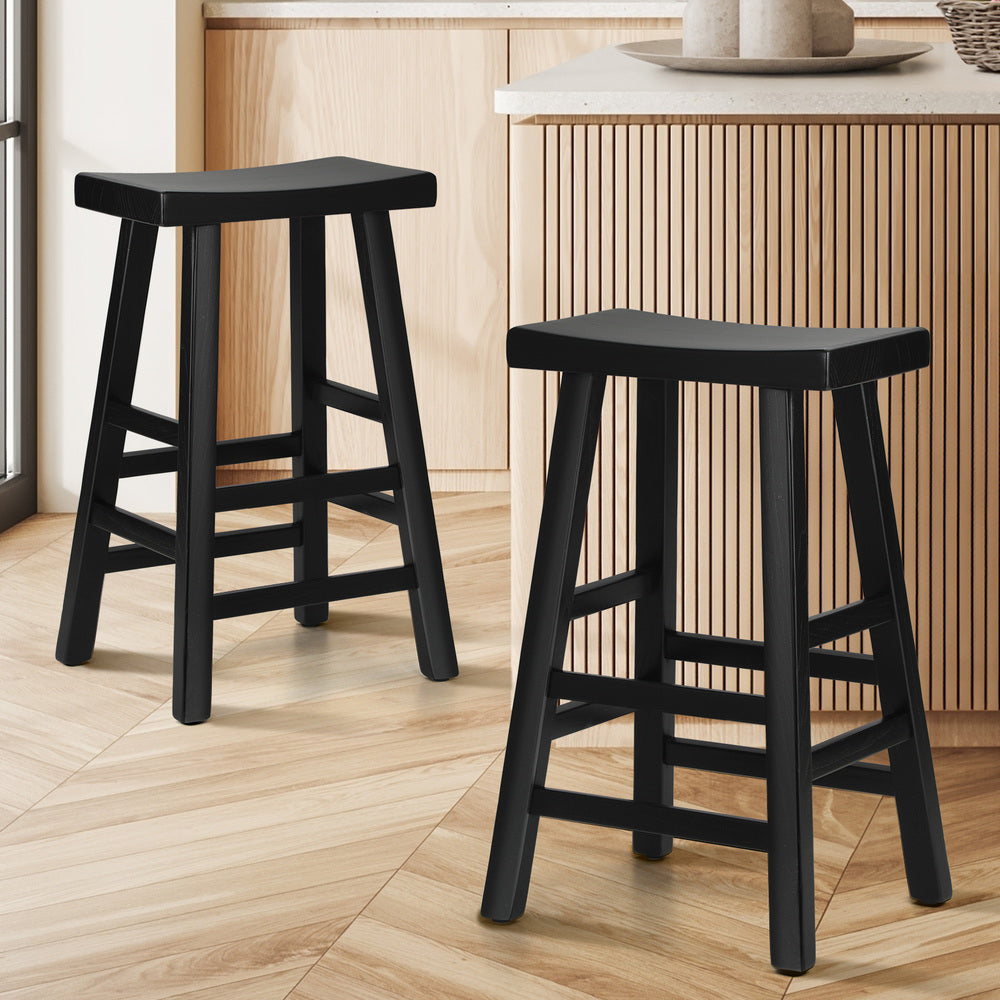 2X Bar Stools Wooden Counter Chairs Black