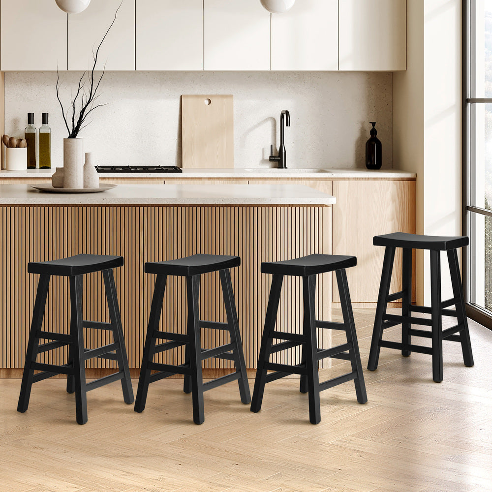 4X Bar Stools Wooden Counter Chairs Black
