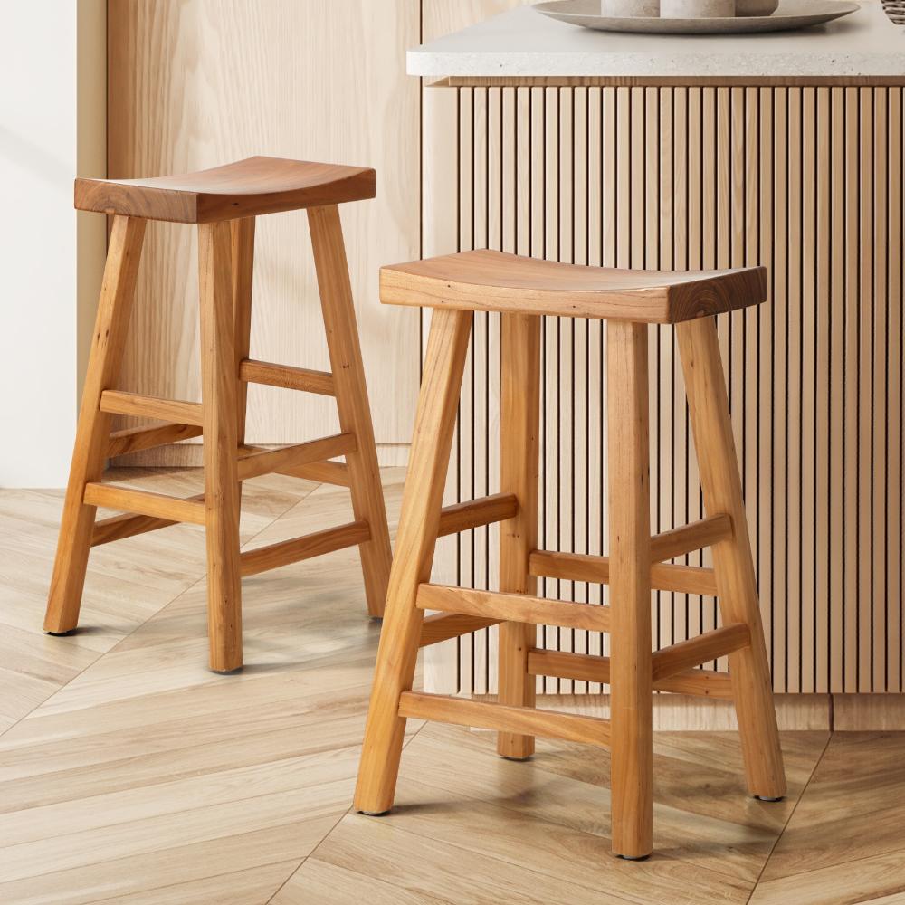 2X Bar Stool Wooden Counter Chairs Natural