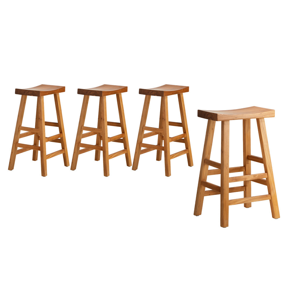 Set of 4 Bar Stools Wooden Counter Chairs Natural