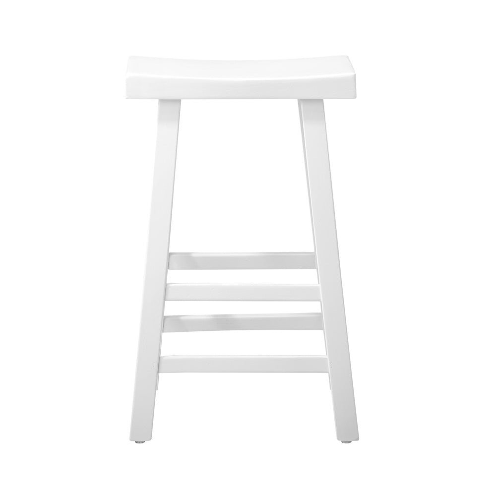 Elm Wood Bar Stools – Set of 2, Solid Timber, Curved Seat, 2‑Tier Footrest, White
