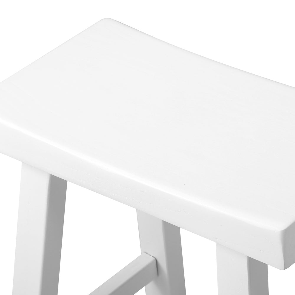 Elm Wood Bar Stools – Set of 2, Solid Timber, Curved Seat, 2‑Tier Footrest, White