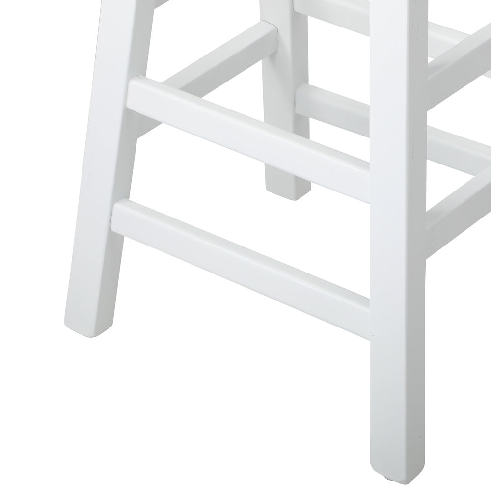Elm Wood Bar Stools – Set of 2, Solid Timber, Curved Seat, 2‑Tier Footrest, White