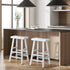 Elm Wood Bar Stools – Set of 2, Solid Timber, Curved Seat, 2‑Tier Footrest, White