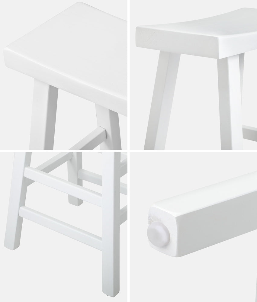 Elm Wood Bar Stools – Set of 2, Solid Timber, Curved Seat, 2‑Tier Footrest, White