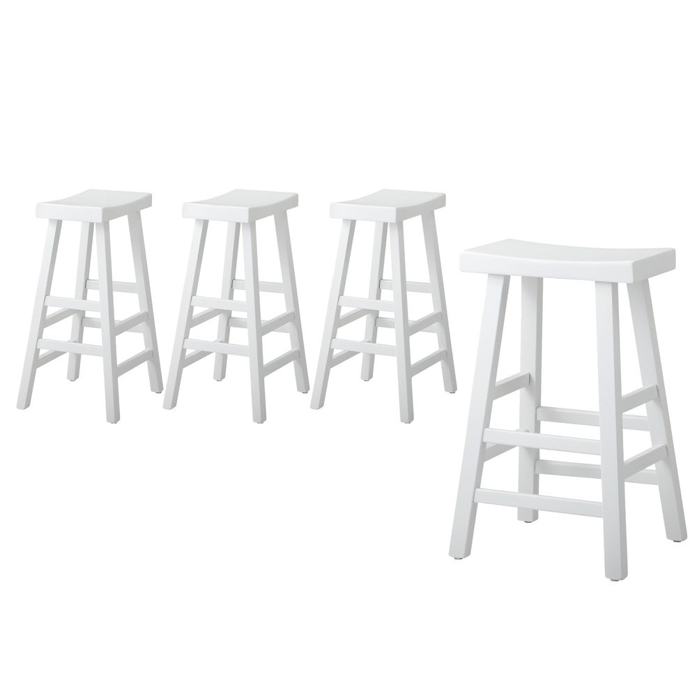 Bar Stool – Solid Elm Wood, Curved Seat, 2‑Tier Footrest, White (Set of 4)