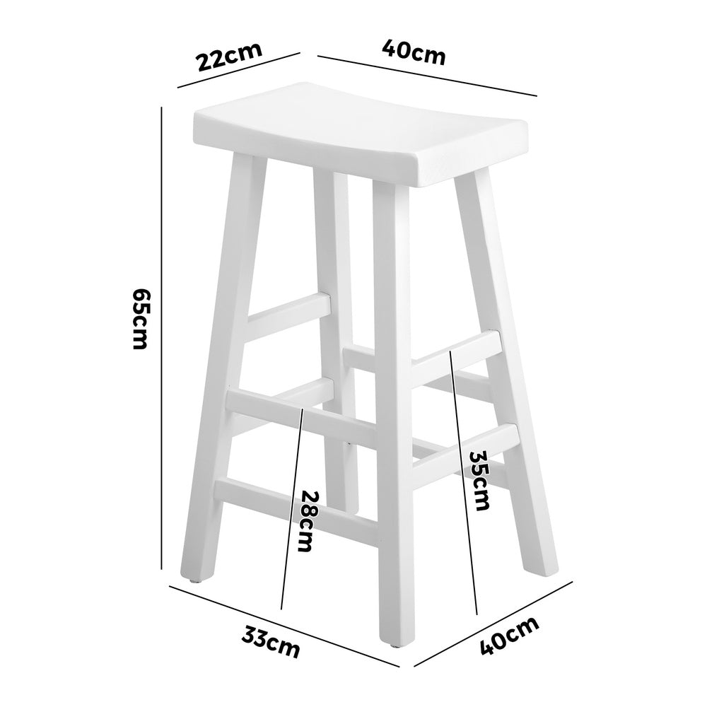 Bar Stool – Solid Elm Wood, Curved Seat, 2‑Tier Footrest, White (Set of 4)