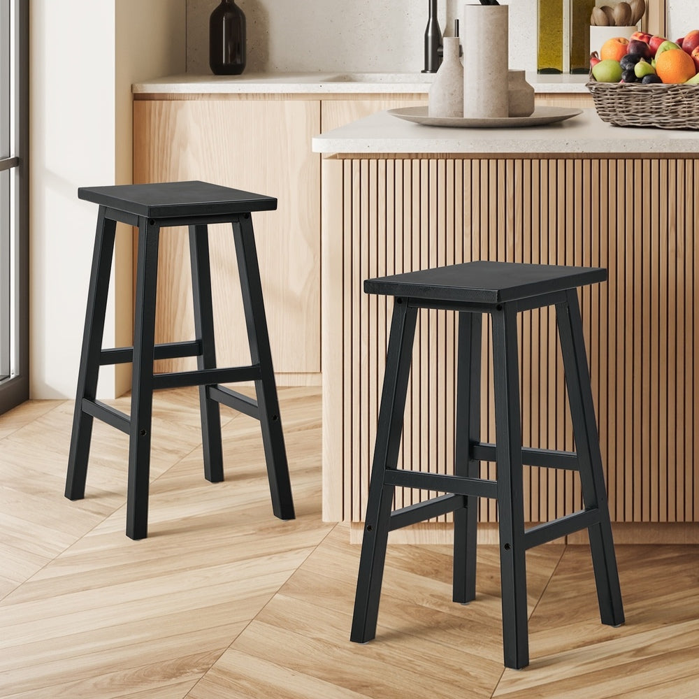 Oikiture 2x Bar Stool Kitchen Counter Dining Chair Footrest Black
