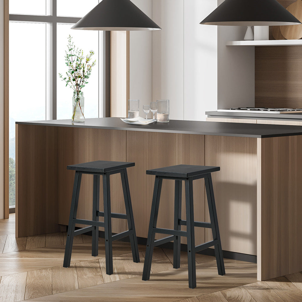 Oikiture 2x Bar Stool Kitchen Counter Dining Chair Footrest Black