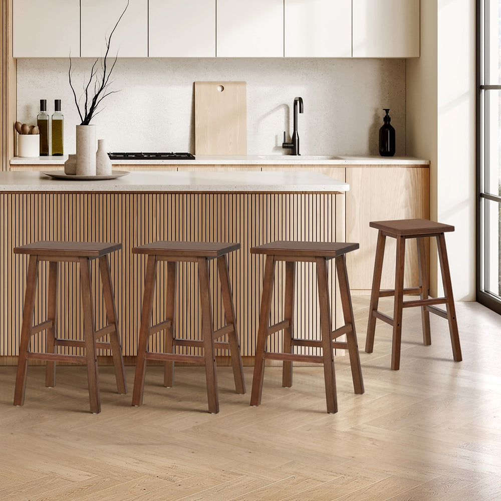 Oikiture 4x Bar Stool Kitchen Counter Dining Chair Footrest Walnut