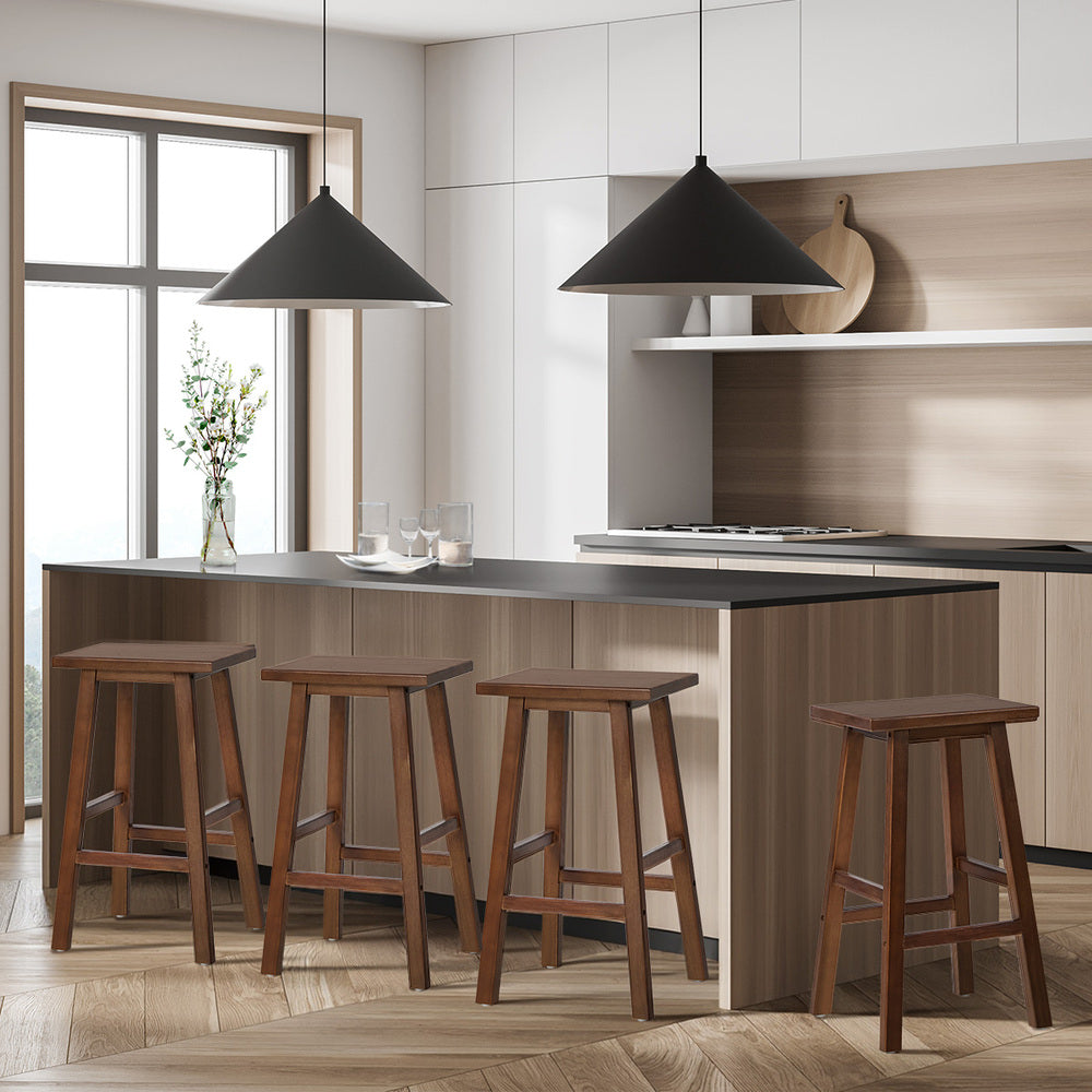 Oikiture 4x Bar Stool Kitchen Counter Dining Chair Footrest Walnut
