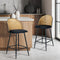 Oikiture 2x Velvet Bar Stools Black Rattan Backrest Kitchen Counter Chairs