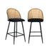 Oikiture 2x Bar Stools Rattan Dining Chair Velvet Black