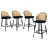Oikiture 4x Bar Stools Rattan Dining Chair Velvet Black