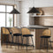 Oikiture 4x Velvet Rattan Bar Stools Black Kitchen Counter Chairs Set