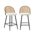 2x Bar Stools Kitchen Counter Stool Rattan Boucle Fabric