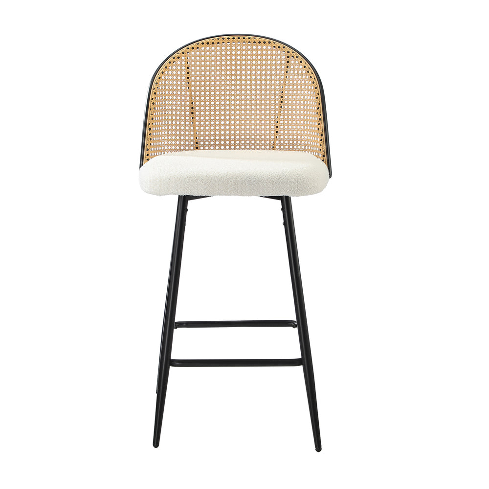 4x Bar Stools Kitchen Counter Stool Rattan Boucle Fabric