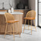 Oikiture 2x Rattan Bar Stools Natural Brown PU Leather Kitchen Chairs