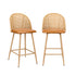 Oikiture 2x Bar Stools Rattan Dining Chair Natural PU Brown