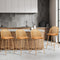 Oikiture 4x Rattan Bar Stools Natural Brown PU Leather Kitchen Chairs