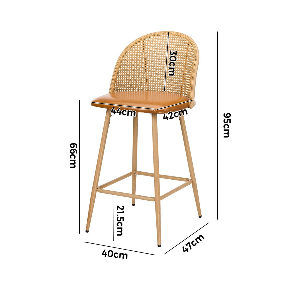 Oikiture 4x Bar Stools Rattan Dining Chair Natural PU Brown