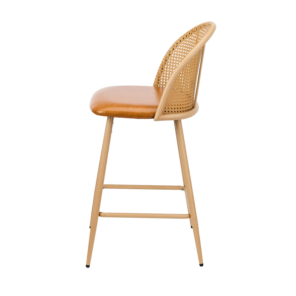 Oikiture 4x Bar Stools Rattan Dining Chair Natural PU Brown
