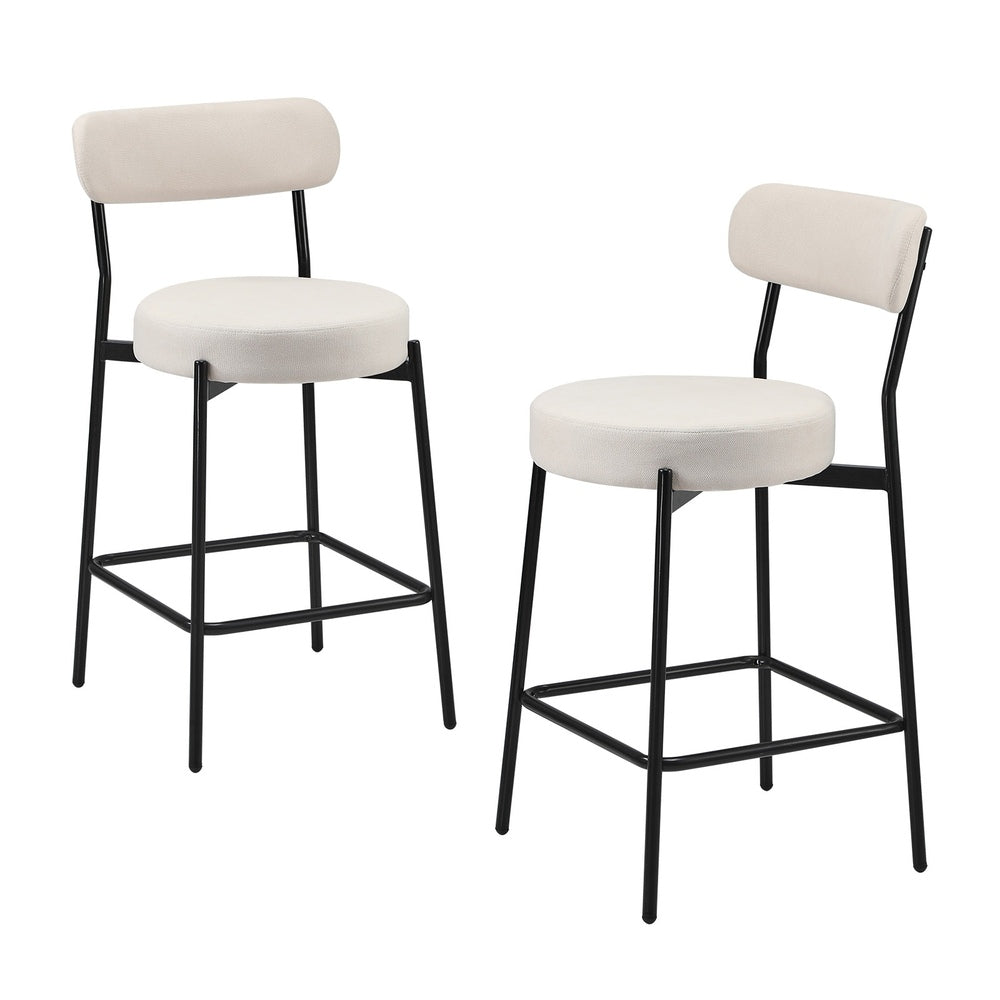 Oikiture 2x Bar Stools Polyester Linen Fabric Beige