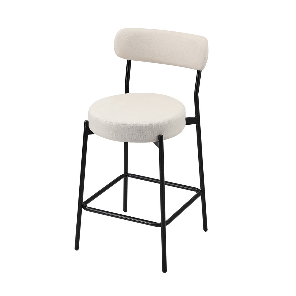 Oikiture 2x Bar Stools Polyester Linen Fabric Beige