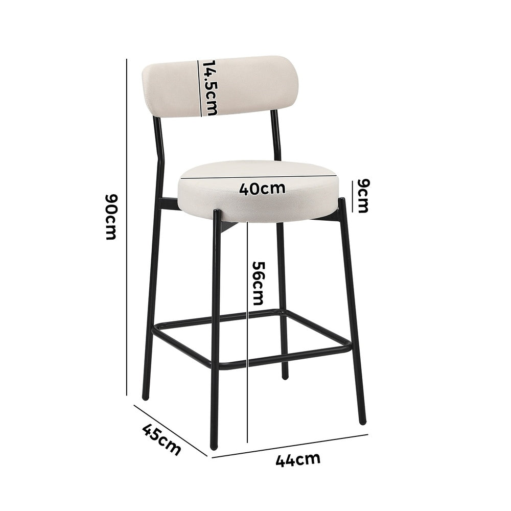 Oikiture 2x Bar Stools Polyester Linen Fabric Beige