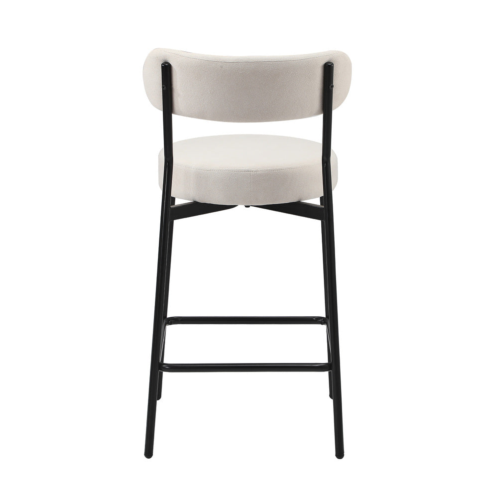 Oikiture 2x Bar Stools Polyester Linen Fabric Beige