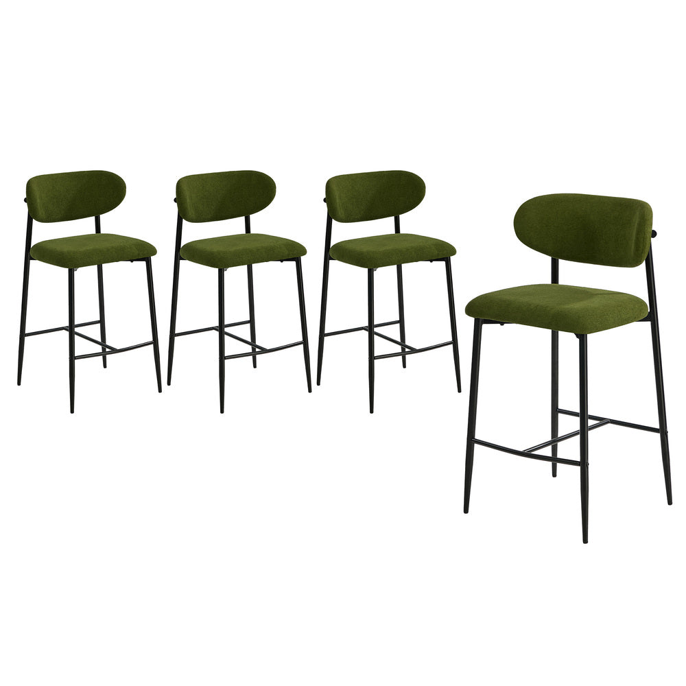 4x Bar Stools Kitchen Counter Chair Boucle Green