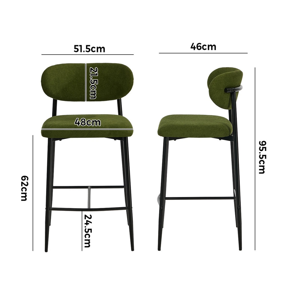4x Bar Stools Kitchen Counter Chair Boucle Green