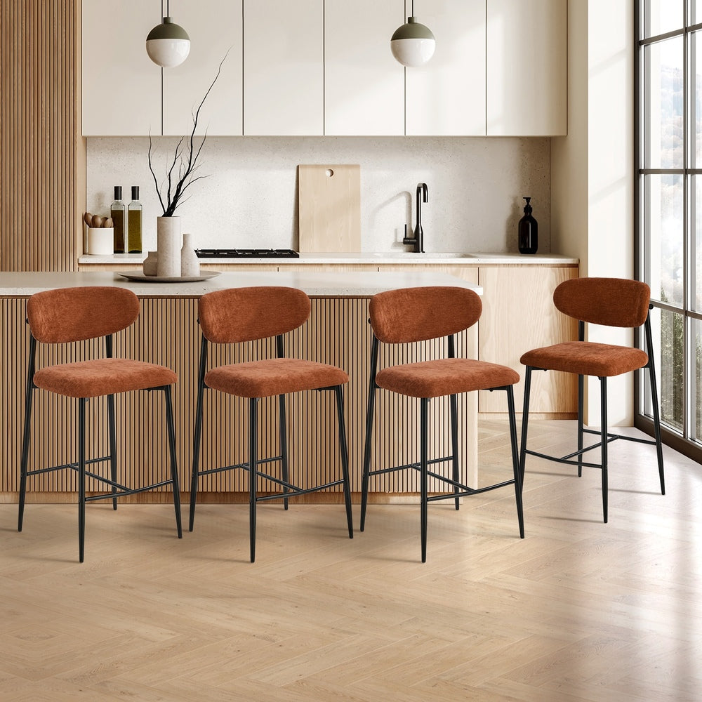 Oikiture 4x Bar Stools Kitchen Counter Chair Fabric Orange