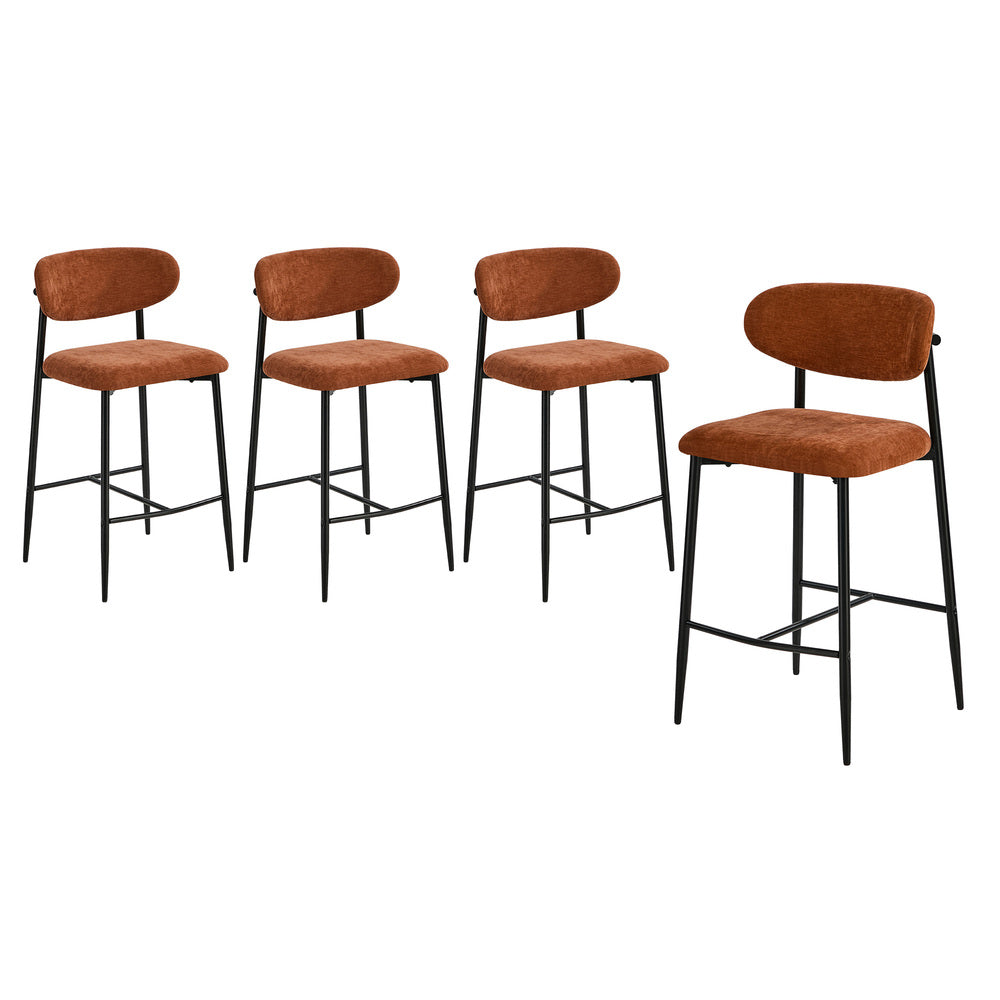 Oikiture 4x Bar Stools Kitchen Counter Chair Fabric Orange