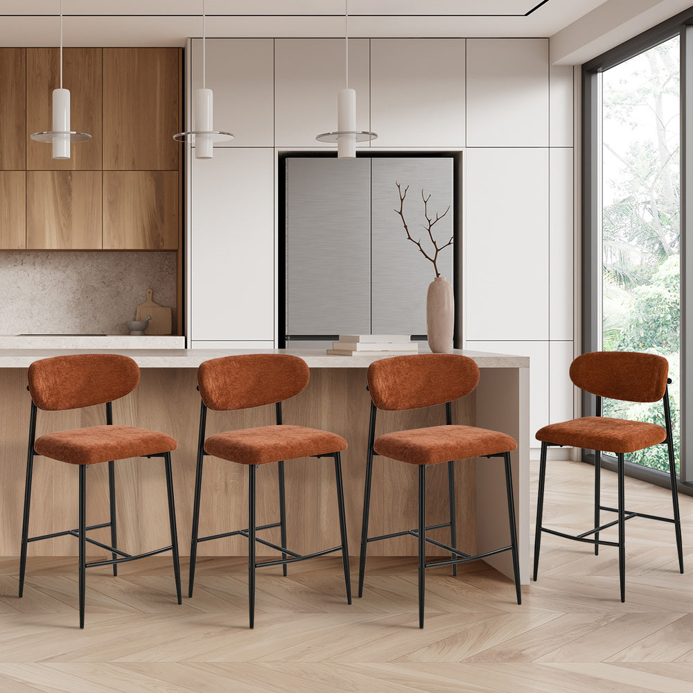 Oikiture 4x Bar Stools Kitchen Counter Chair Fabric Orange