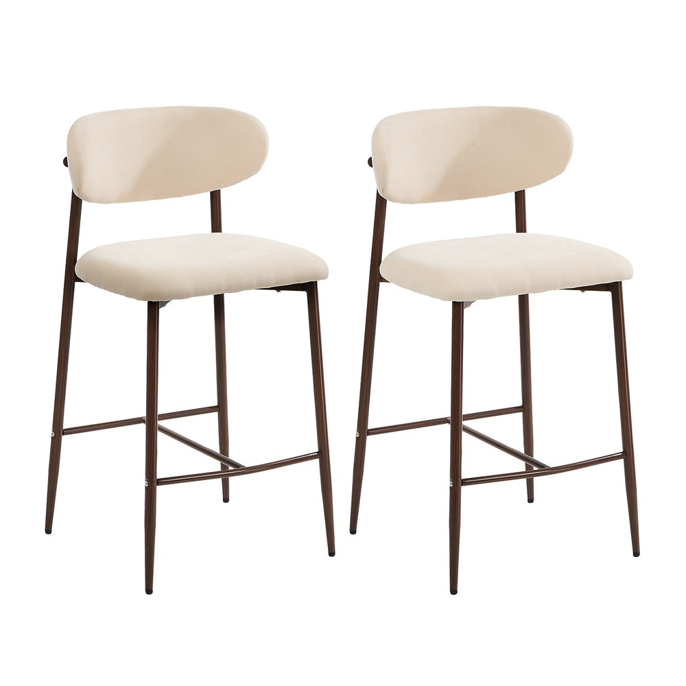 2x Bar Stools Kitchen Stool Boucle Walnut