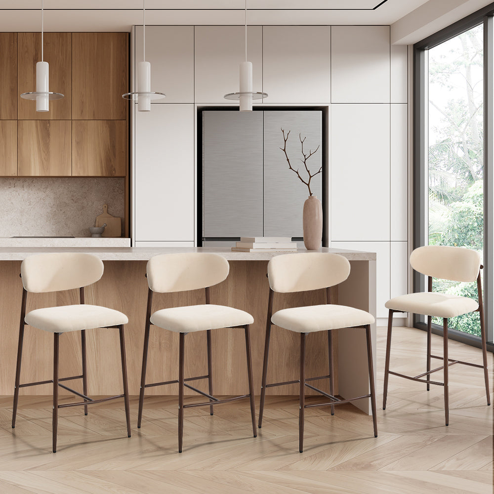 Oikiture 4x Bar Stools Kitchen Counter Chair Boucle Walnut