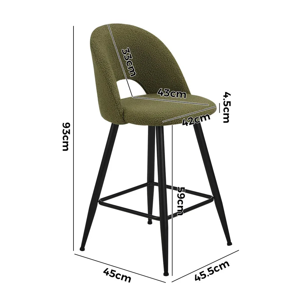 2x Bar Stools Kitchen Counter Stool Boucle Green HORN